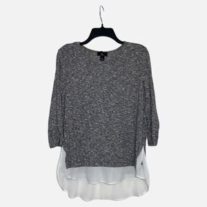 I.N. San Francisco Grey White Layered 3/4 Sleeve Women’s Size Large Sweater Top